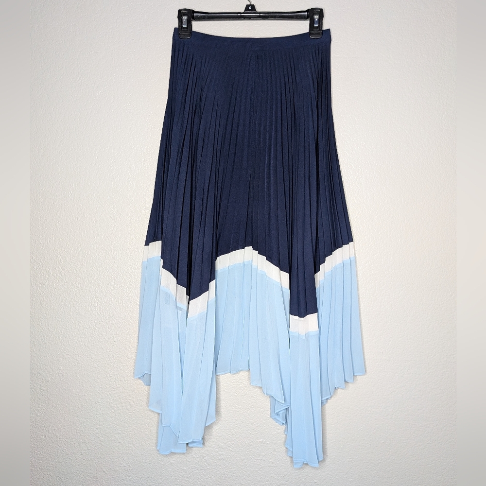 Marcus Lupfer Womens Navy Old Money Plisse Pleated Asymmetrical Skirt 4 S